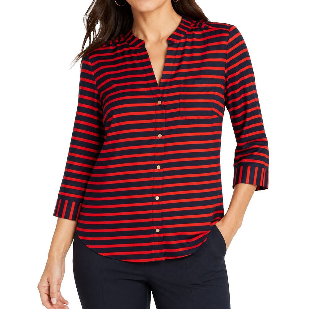 The Limited Womens Blouse S Red Navy Stripe Button Up Nautical Preppy Shirt
